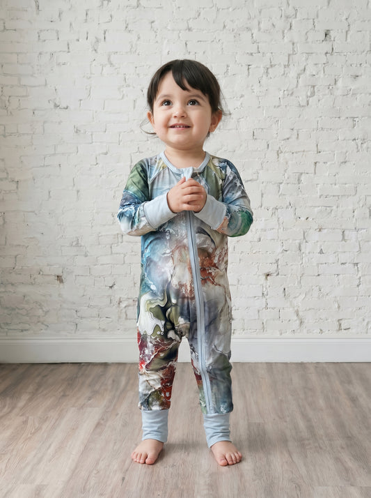 Bamboe Baby Boxpakje - Tweewegritssluiting en Ingebouwde Wantjes & Sokjes - Multicolor met Marmer - Kraamcadeau - Jongens en Meisjes Romper
