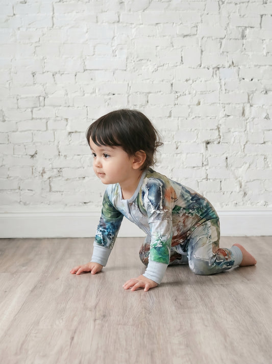 Bamboe Baby Boxpakje - Tweewegritssluiting en Ingebouwde Wantjes & Sokjes - Multicolor met Marmer - Kraamcadeau - Jongens en Meisjes Romper