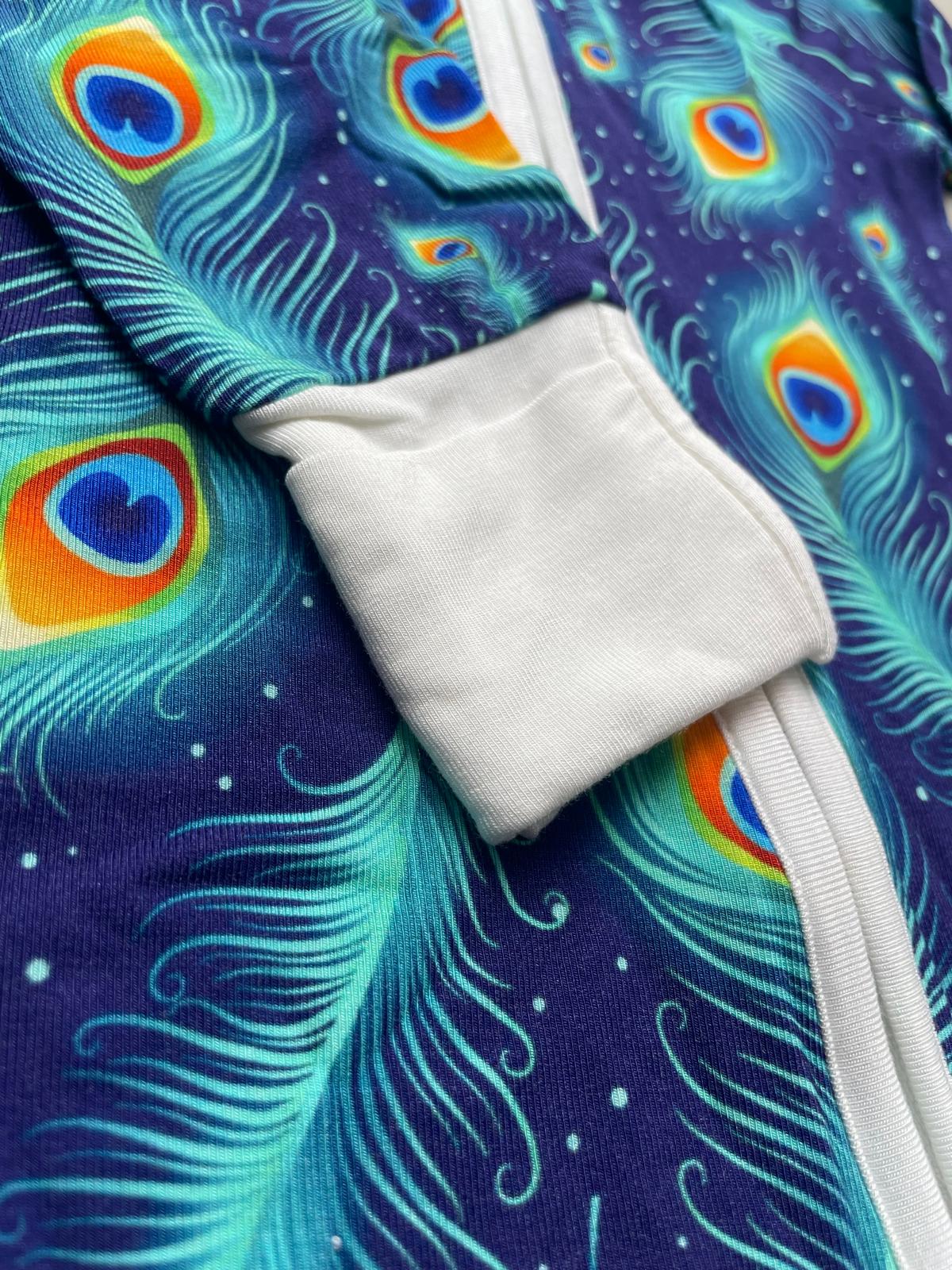 Bamboe Baby Boxpakje - Tweewegritssluiting en Ingebouwde Wantjes & Sokjes - Blauw met Pauwenveren - Kraamcadeau - Jongens en Meisjes Romper