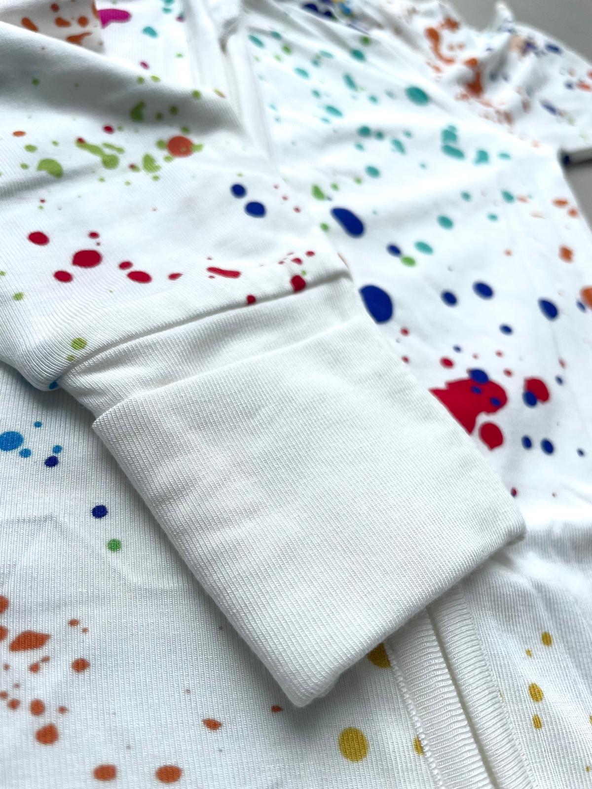 Bamboe Baby Boxpakje - Tweewegritssluiting en Ingebouwde Wantjes & Sokjes - Wit met Verfspatten - Kraamcadeau - Jongens en Meisjes Romper