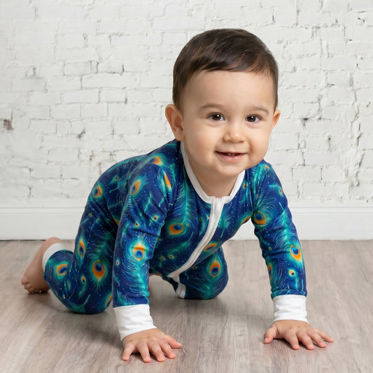 Bamboe Baby Boxpakje - Blauw met Pauwenveren